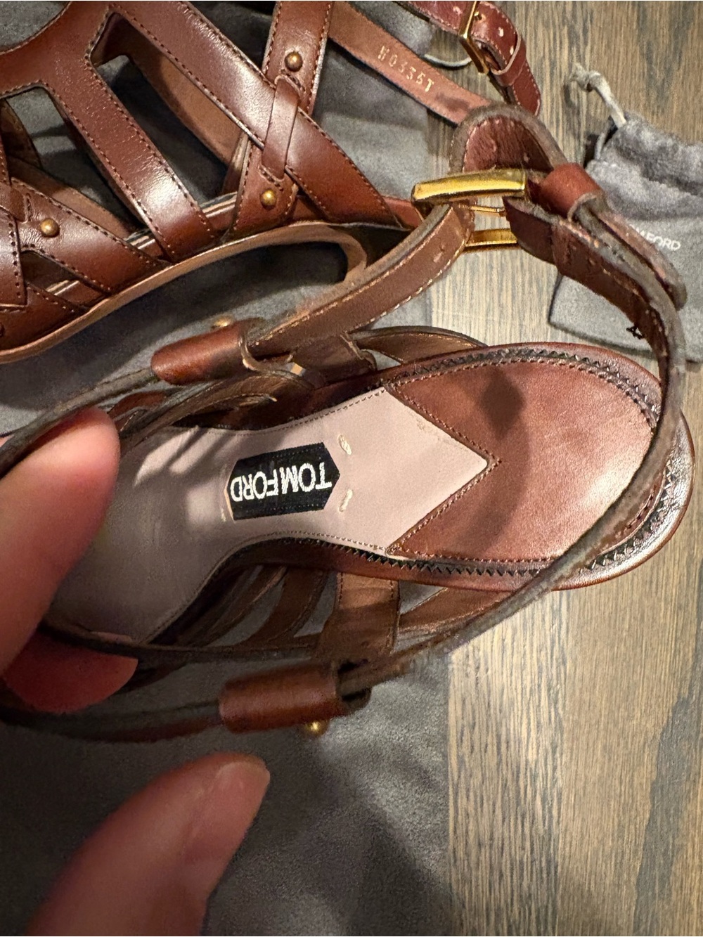 Tom Ford Brown Leather Studded Strappy Heels Italy as is floor display 37 1/2 - Picture 6 of 14